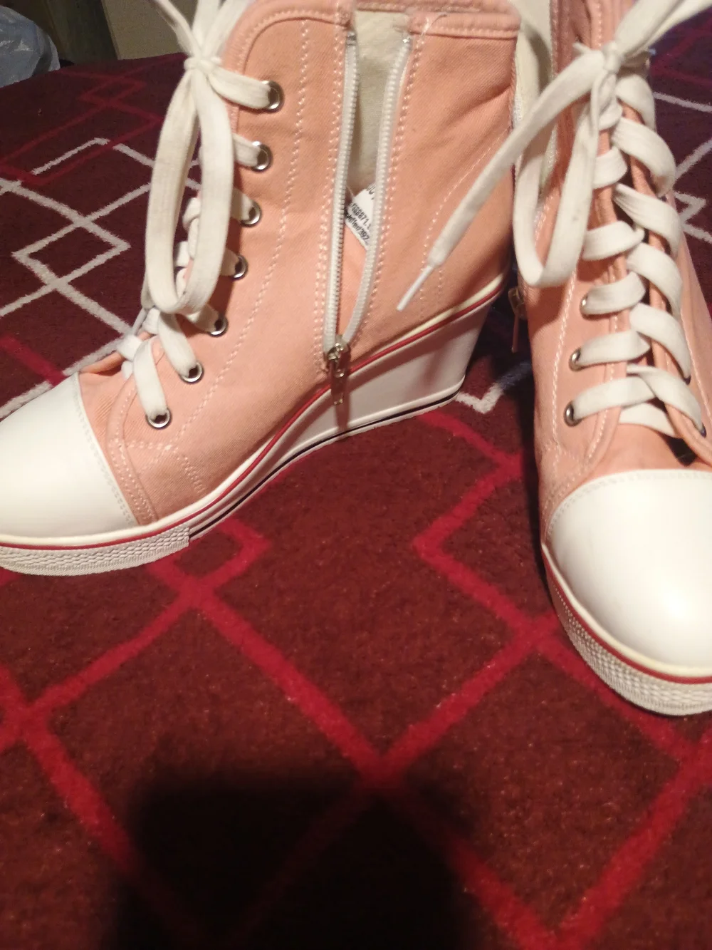 Canvas Wedge High-Top Sneakers in Blush Pink